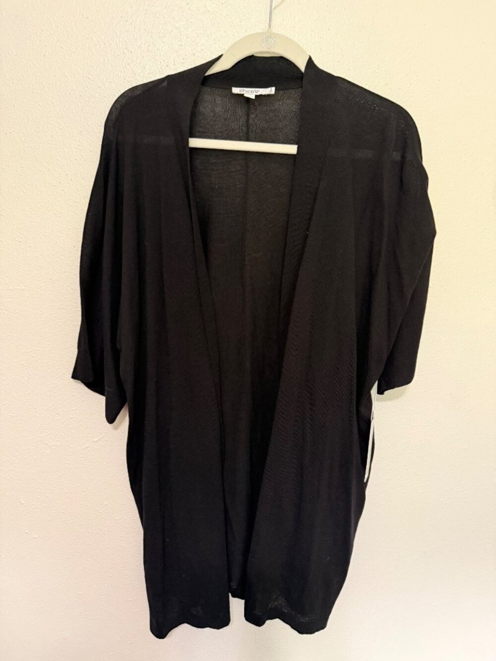 Chico's Cardigan Black Lightweight NWT Short Sleeve Longer Womans 2/L